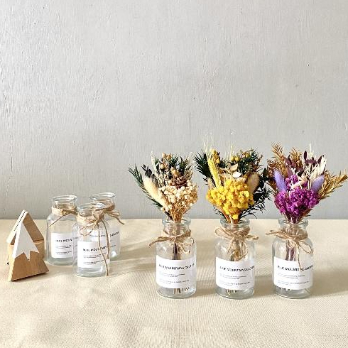 Makna Dimensi - 1 Set Vas Bunga Kering Aesthetic Hiasan Meja Kerja / Dried Flower Buoquet / Mini Bou