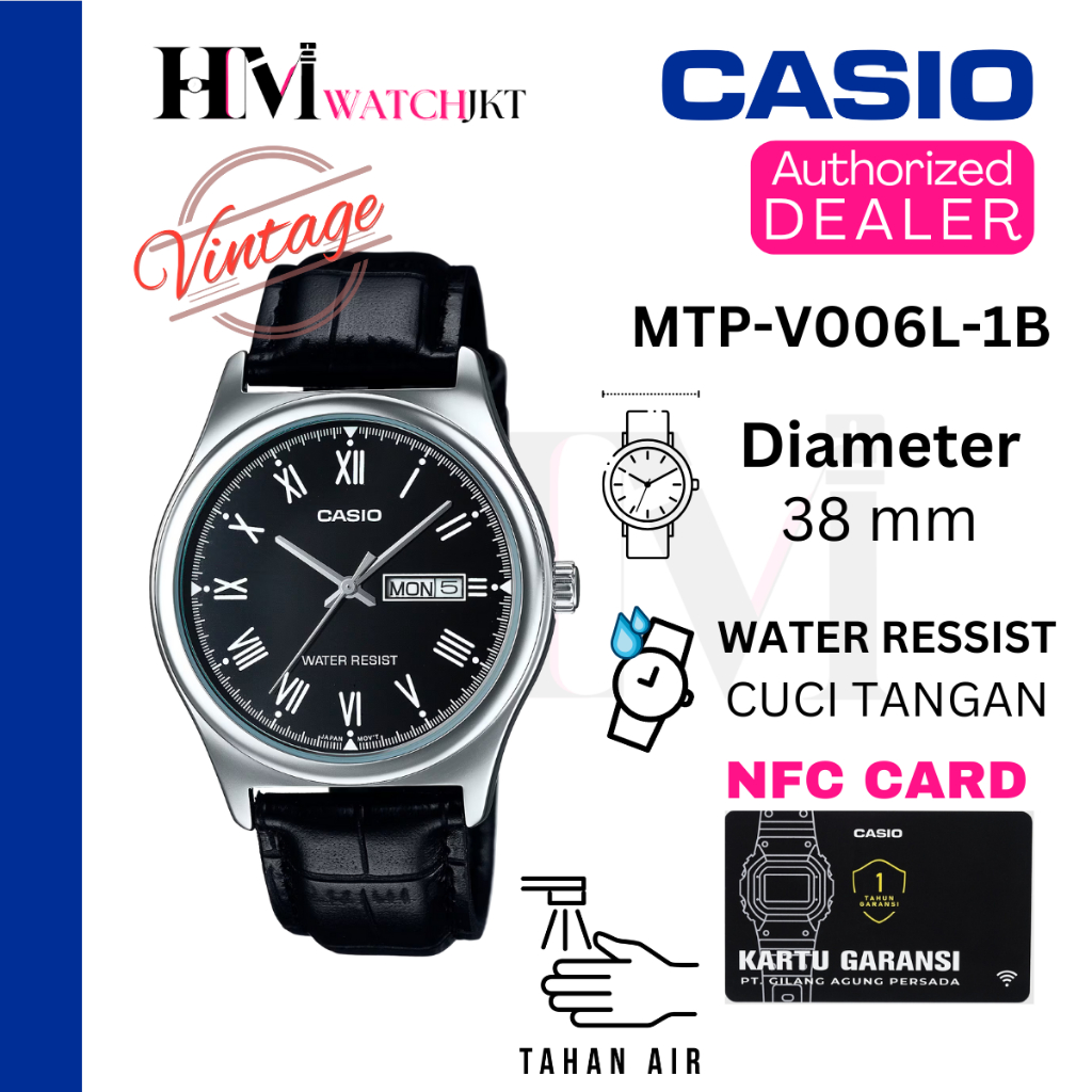 CASIO MTP-V006L-1BUDF Jam Tangan Pria Original Analog Kulit Antiair MTPV006 MTP-V006L-1B