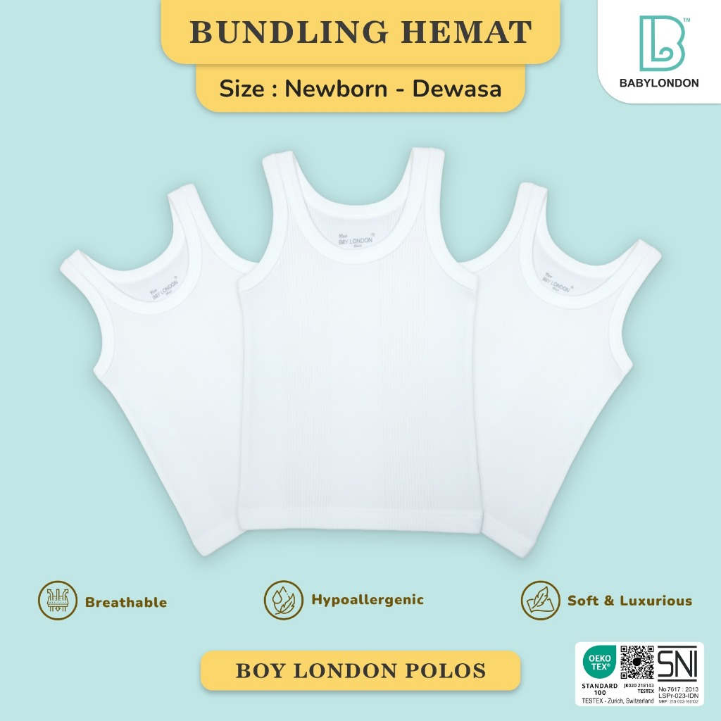 BABYLONDON SALUR POLOS - BUNDLING HEMAT Singlet Anak Usia 0 - Singlet Dewasa Singlet Salur Boy Londo
