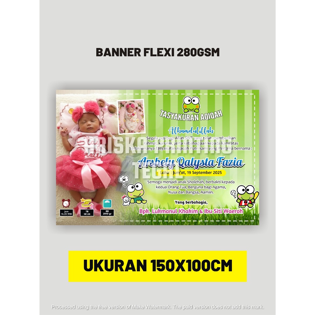Spanduk Aqiqah Free Design Bebas Custom Murah / Banner Aqiqah Custom Free Input foto Banner Baby Sho