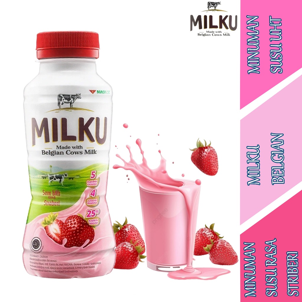 Minuman Susu Rasa Strawberry - Milku - Minuman Susu UHT Belgian - 200ml