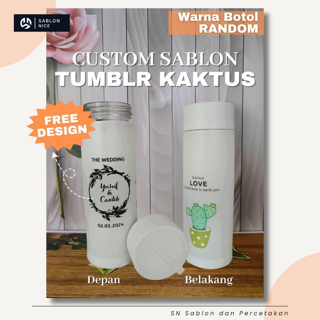 Custom Sablon Botol Tumbler Kaktus Kaca