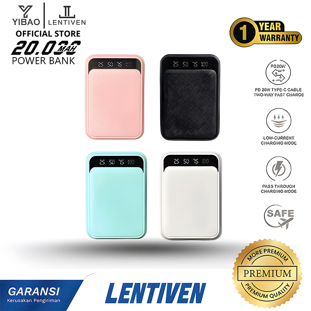 YIBAO LENTIVEN Powerbank 20000 mAh Mini Size Portabel Fast Charging H24