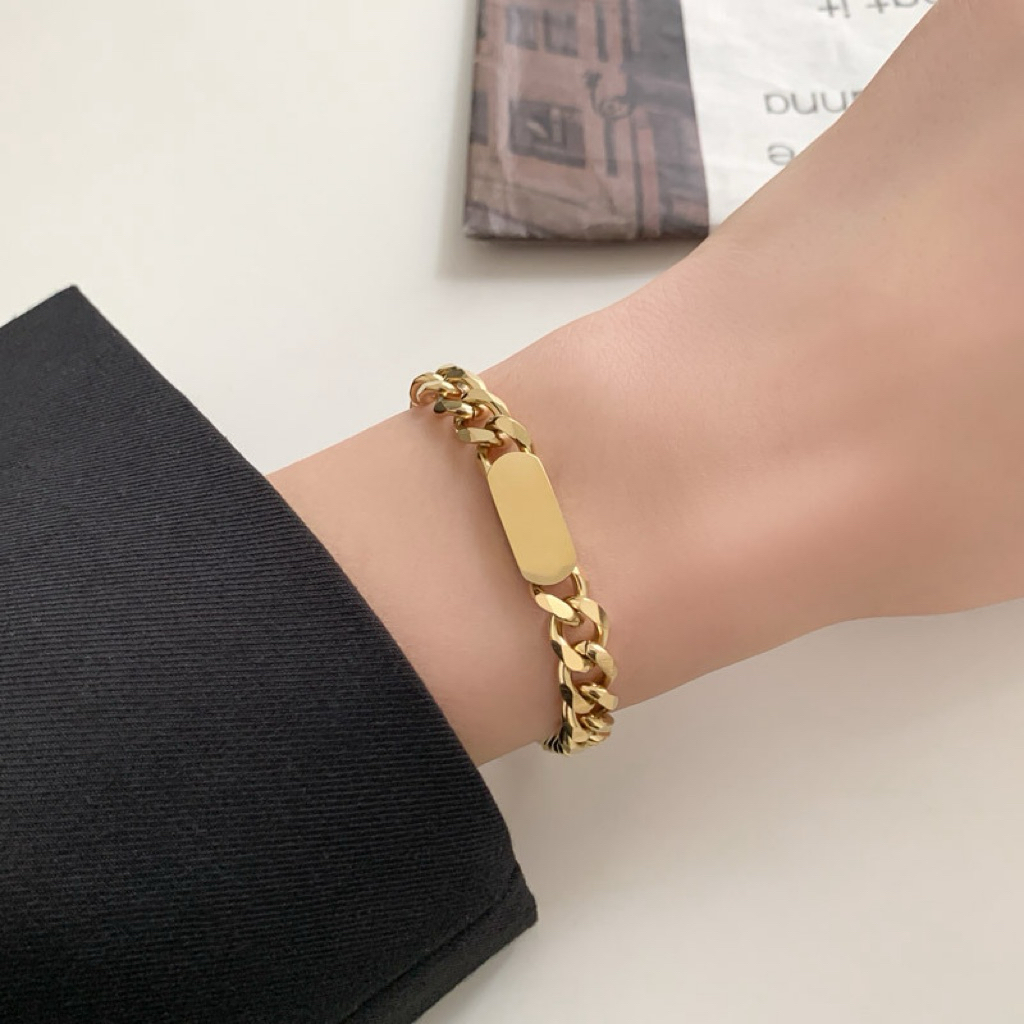 Gelang Titanium Sisik Naga Plat Lapis Emas Gt110