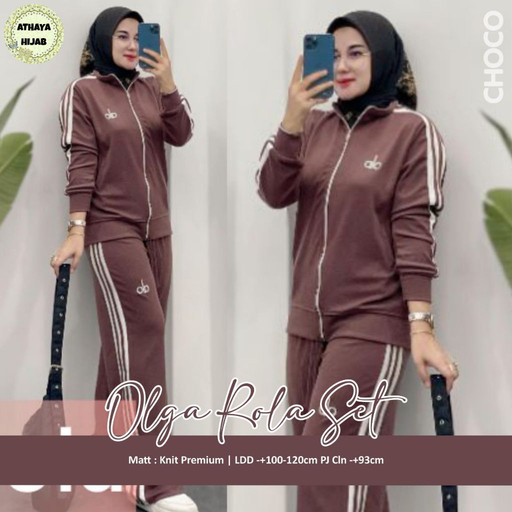 SETELAN WANITA MUSLIMAH SPORTY KEKINIAN TERBARU OLGA ROLA SET BY ATHAYA BAHAN KNIT PREMIUM LD 100 - 