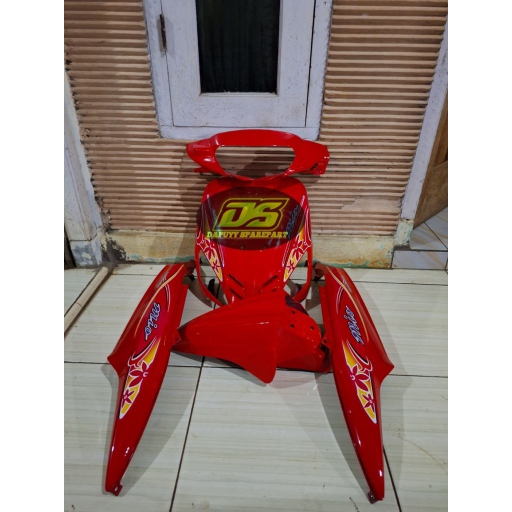 full body halus mio sporty merah cabe + striping lis bunga