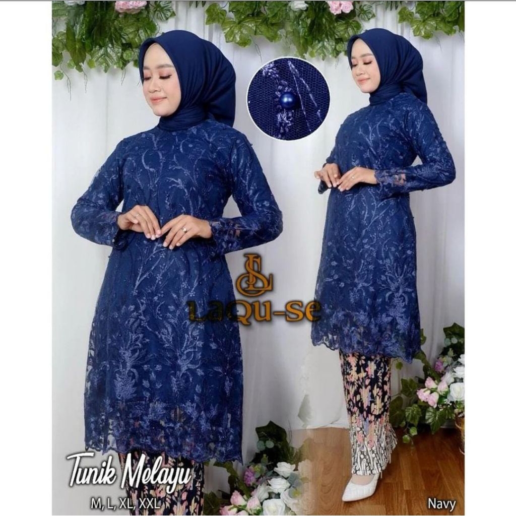 Setelan kebaya tunik melayu-tunik kebaya modern-outfit kebaya Kekinian-baju pesta keluarga