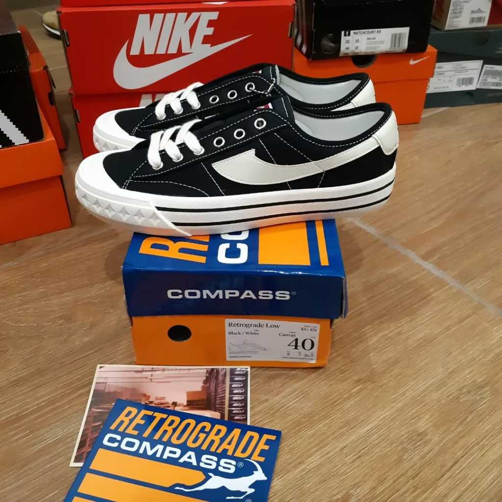 Sepatu Compas RetroGrade Low Black White Sneakers Pria Wanita Original 100%