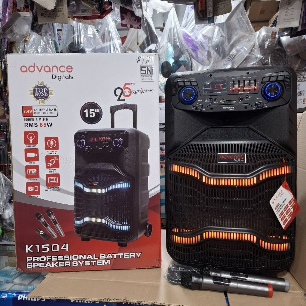 SPEKER PORTABLE SPEAKER PORTABLE MEETING BLUETOOTH ADVANCE K1504 15 INCH khusus pengiriman instant