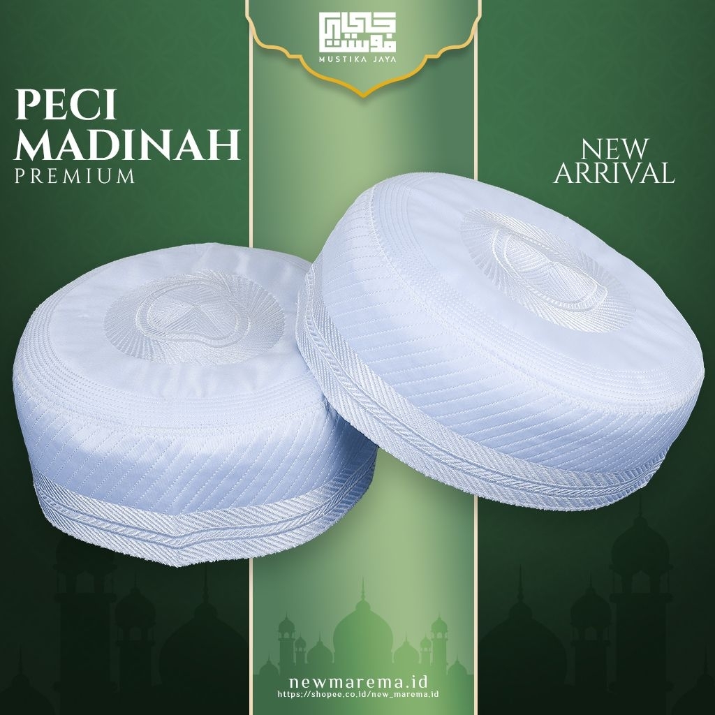 Peci Madinah Bugis Premium Motip Bordir Kopiah Songkok Pria Dewasa Putih Polos