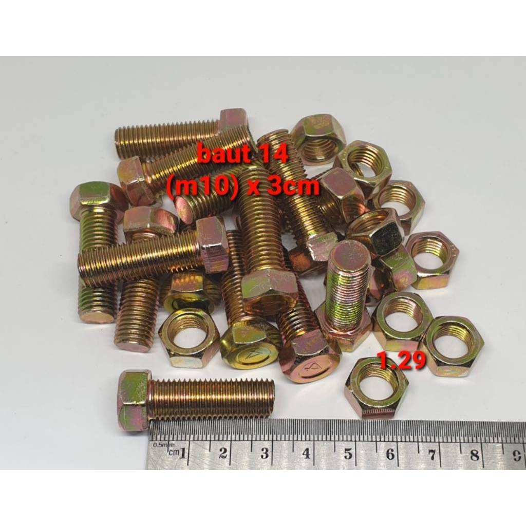 (paket 50 set) baut 14 (10mm) x 3cm + mur