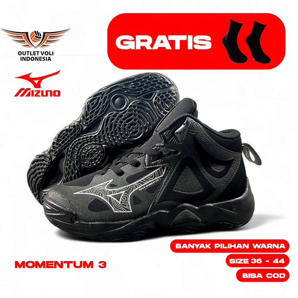 Sepatu Voli Mizuno Wave Momentum 3 Full Black Volley Mizuno Import Promo Sepatu Volley Sepatu Sepatu