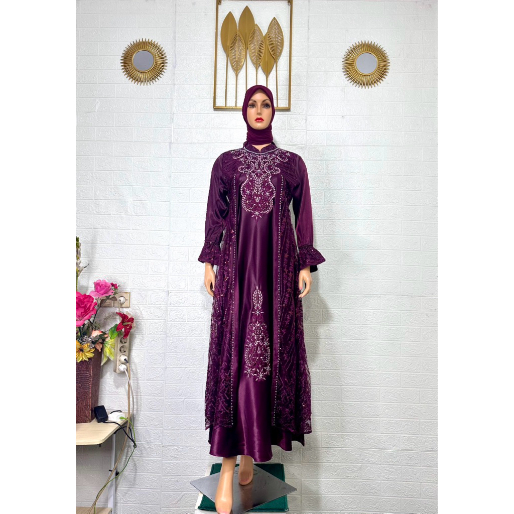 gamis kristal tile bordir belah pintu shella