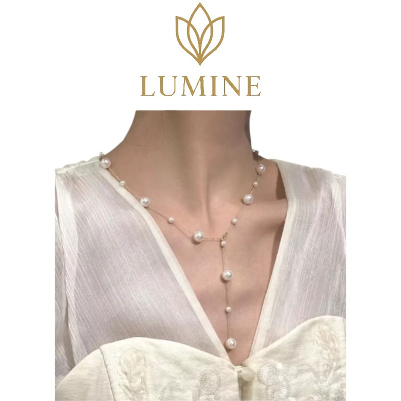LUMINE Kalung Jenifer Juntai Mutiara Pesta Mewah Pearl Simple Elegan | Kalung Emas Liontin Berlian S