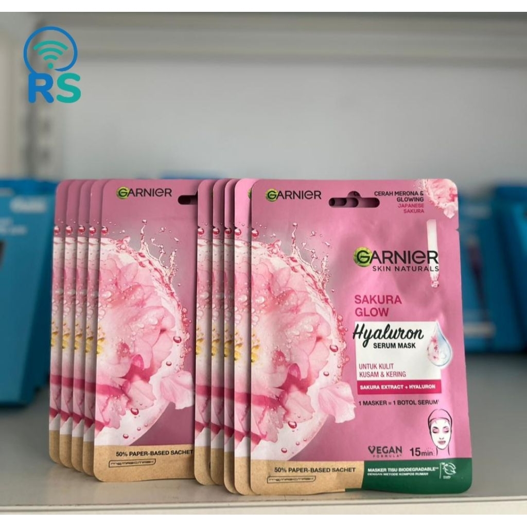 PAKET 5 / 10 pcs Garnier Hyaluron Serum Mask Sakura Glow Sheet Mask Masker Wajah Mencerahkan Glowing