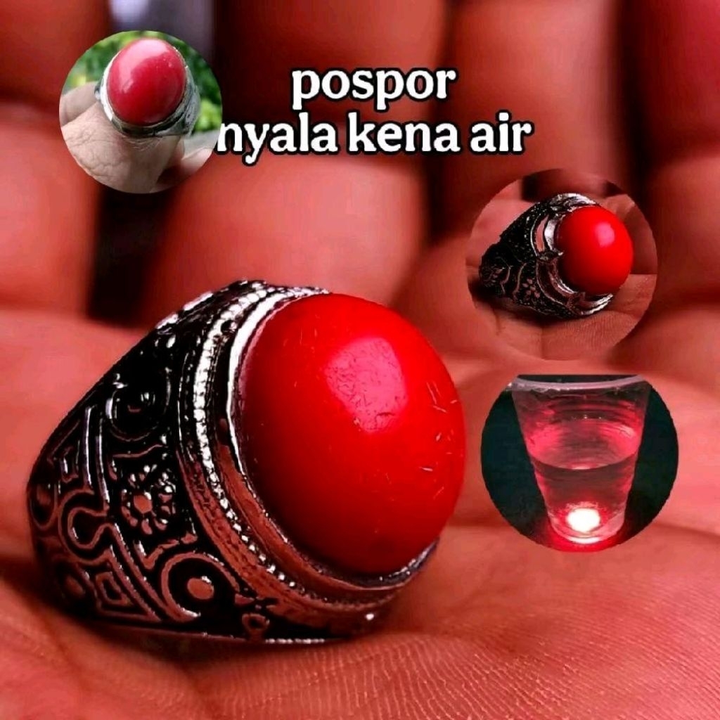 Cincin Batu Akik pospor merah menyala di air cincin akik pria terlaris