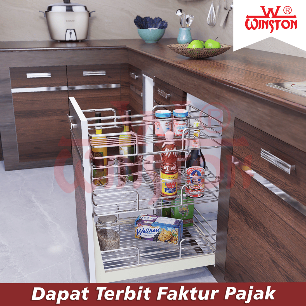 Rak Tarik Serbaguna Stainless Steel Rack 3 Susun Ukuran 40cm WW 010 C Drawer Basket Botol Wine Pirin