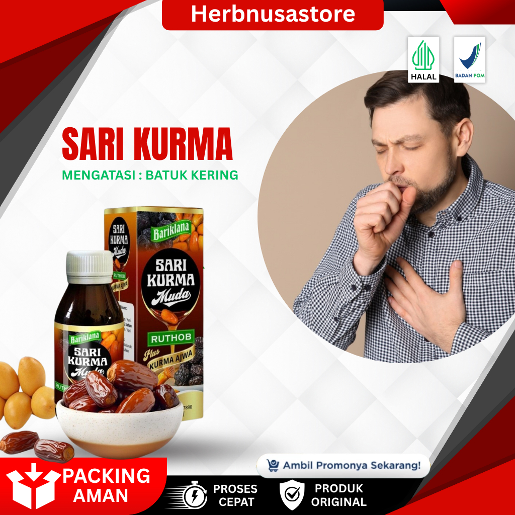 SARI KURMA MUDA ISI 125ML ATASI NYERI TENGGOROKAN, TENGGOROKAN PANAS BATUK TIDAK BERDAHAK, BATUK MEN