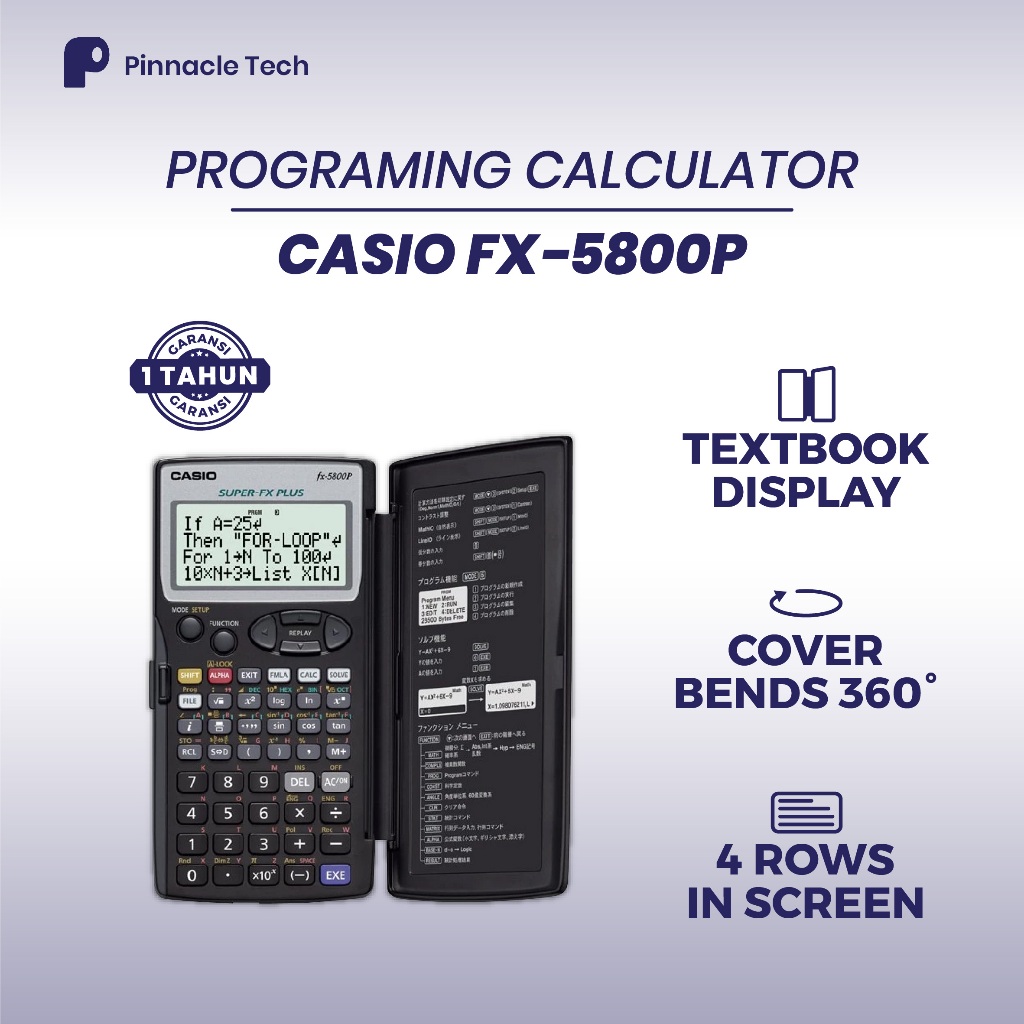 Casio FX-5800P – Kalkulator 150 g, Baterai AAA, Casing Terintegrasi & Program Fungsi Statistik