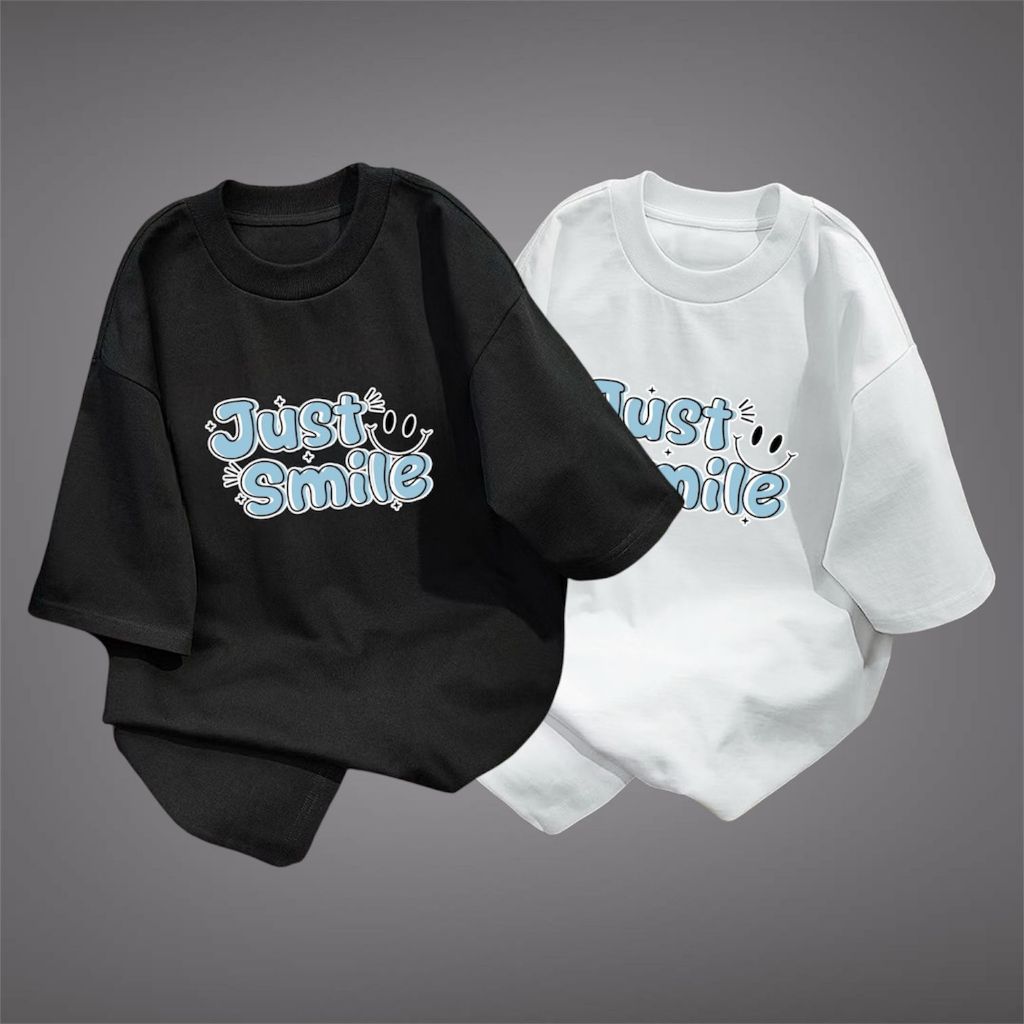 Kaos T-shirt Just Smile Emot Senyum Oversize Infiless Atasan Baju Vintage Unisex - Just Smile