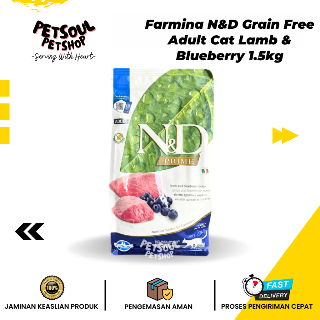 Farmina N&D Adult Cat Lamb & Blueberry 1.5 kg Grainfree - N&D Makanan Kucing Super Premium