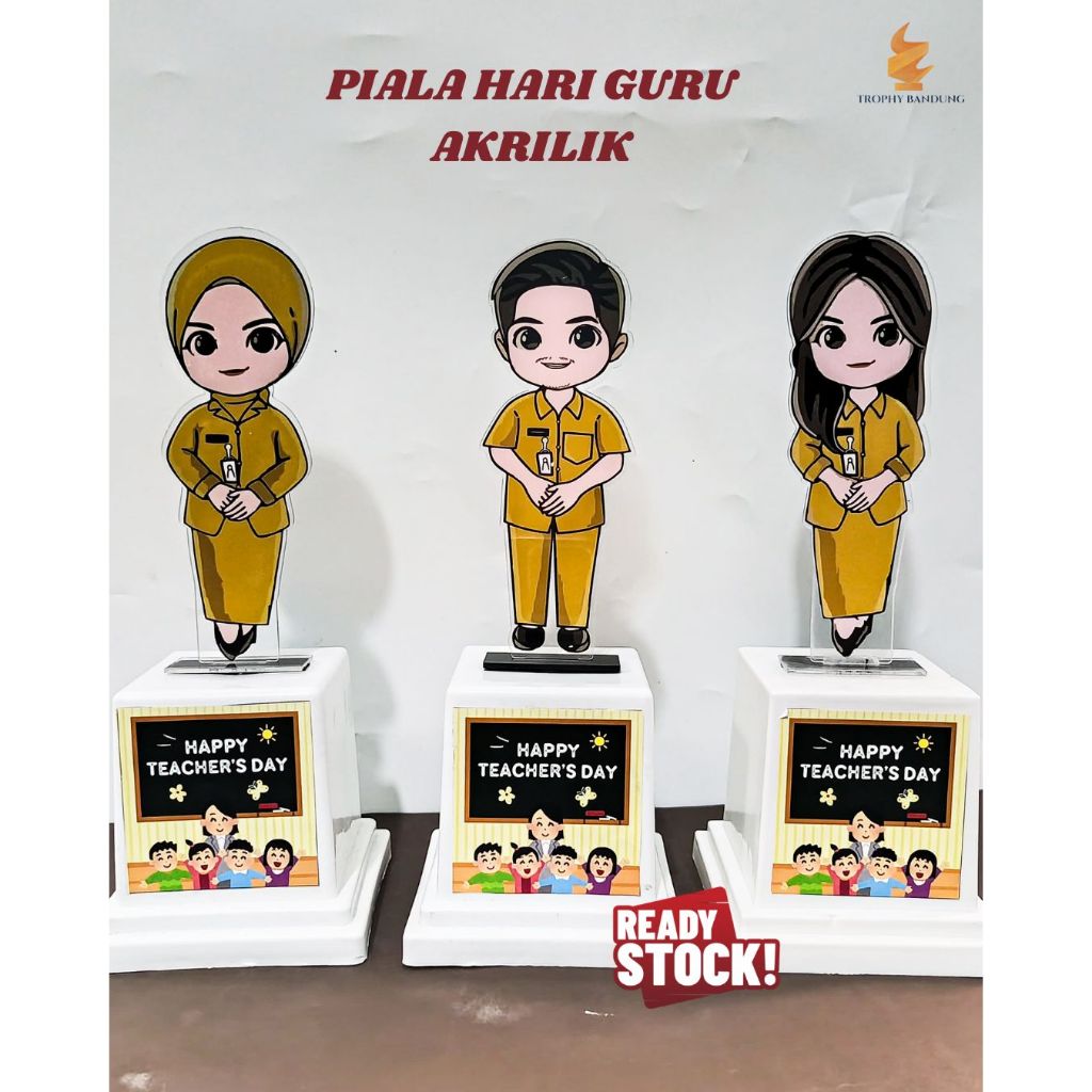 Piala Guru  Tatakan Putih Piala Hari Guru Custom Tulisan
