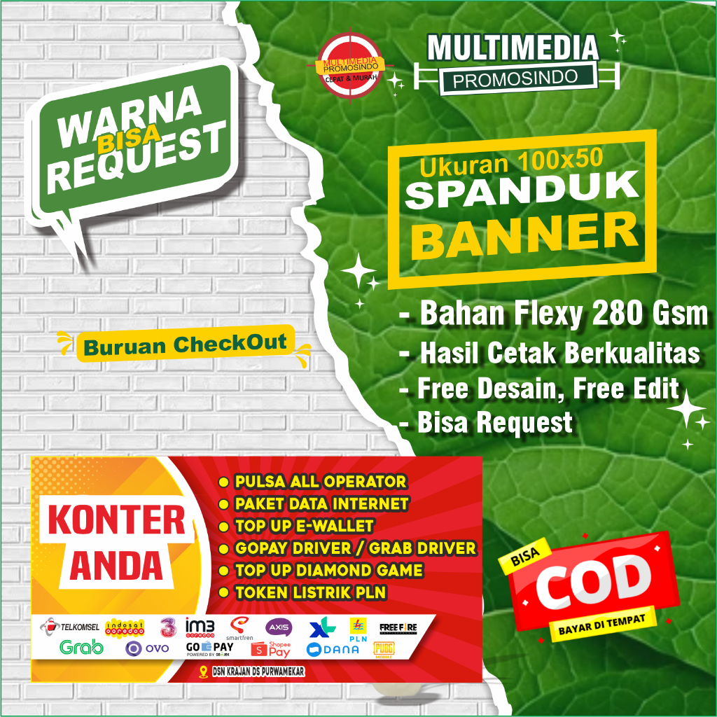 Spanduk Banner Konter Bahan Flexy 280, Spanduk Konter Free Design