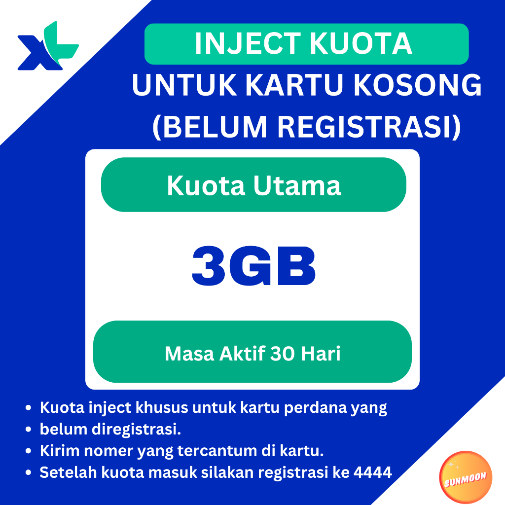 Inject Kuota XL Paket Data XL Kartu Perdana Kosongan Aktivasi Nomer Registrasi  Kartu Baru
