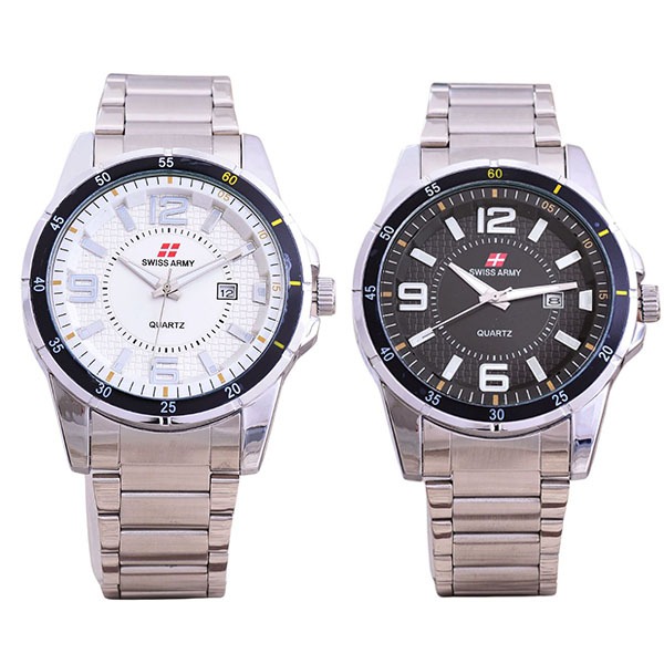 Swiss Army Jam Tangan Pria  Quartz analog Tanggal aktif Jam Cowok Rantai Stainless Steel Band