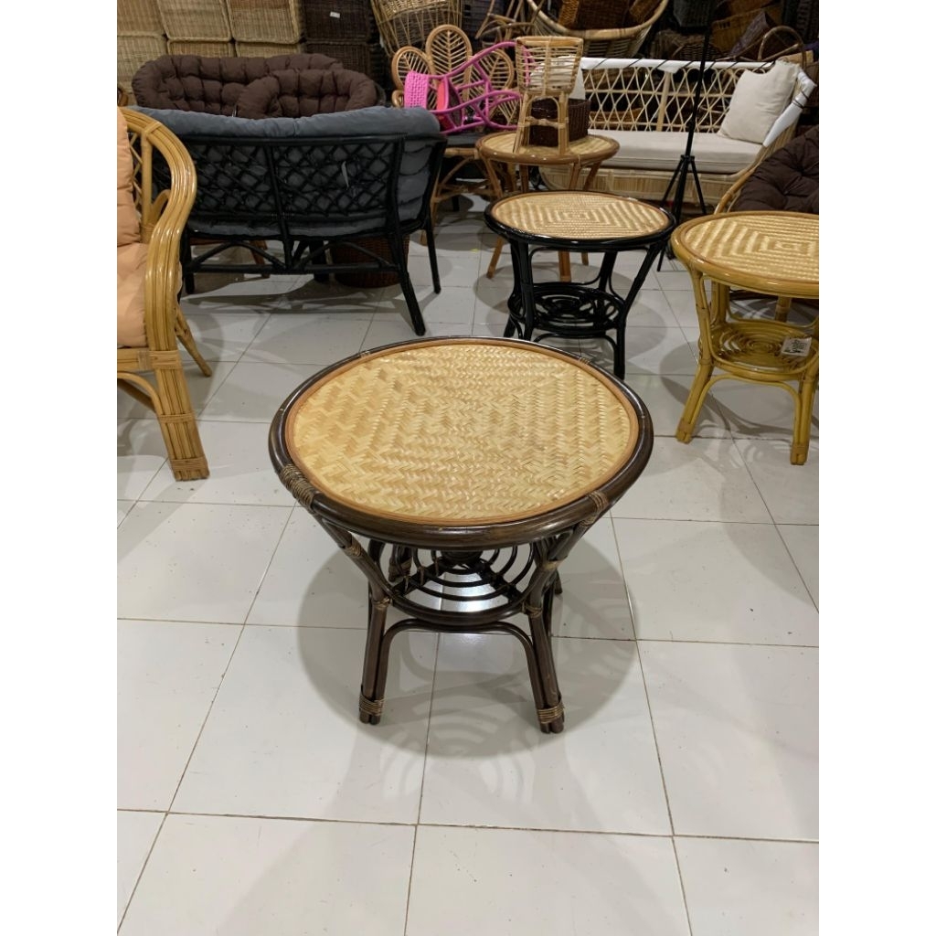 meja bulat meja oval anyam rotan alami / meja sofa murah