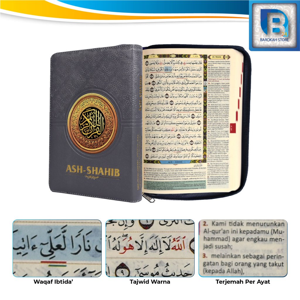 Alquran Ash Shohib Madinah Utsmani A5 – Terjemahan Lengkap Custom Nama Cover Kulit Resleting Cantik