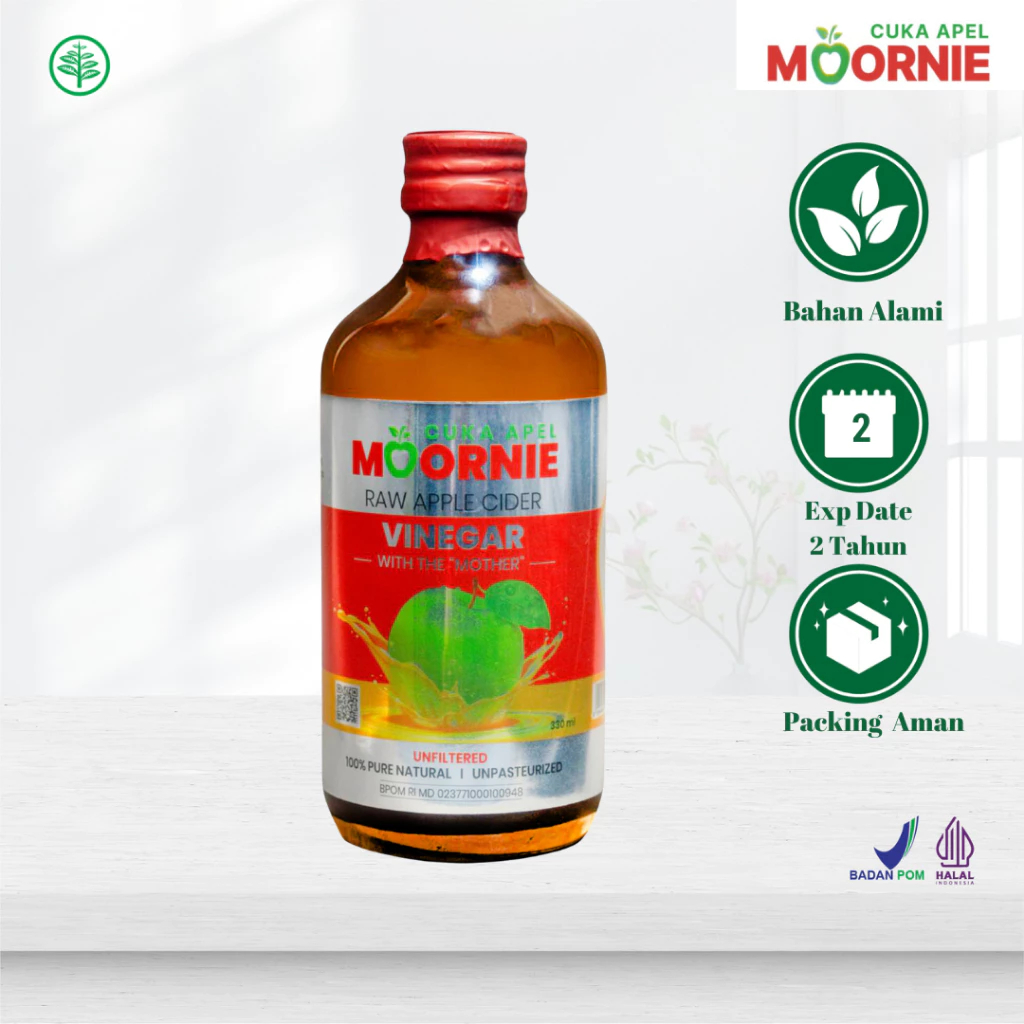 MOORNIE Cuka Apel Raw Apple Cider Vinegar Halal BPOM 330 ml