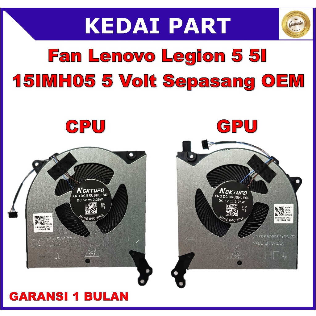 Fan Lenovo Legion 5 5I 15IMH05 15ARH05 R7000 Y7000 (2020) 5 Volt Sepasang OEM