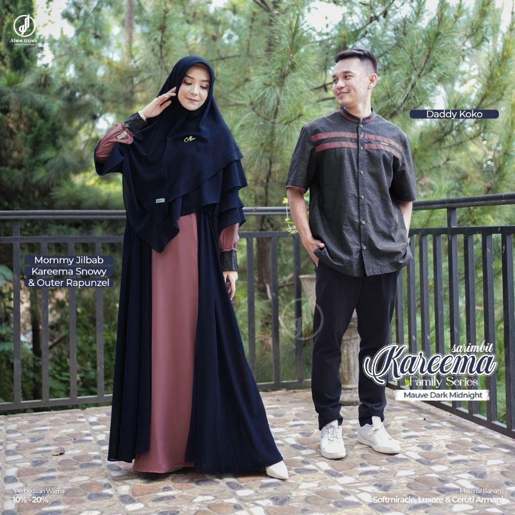 Gamis dan Koko Couple Alwa Hijab Kareema Warna Mauve Dark Midninght
