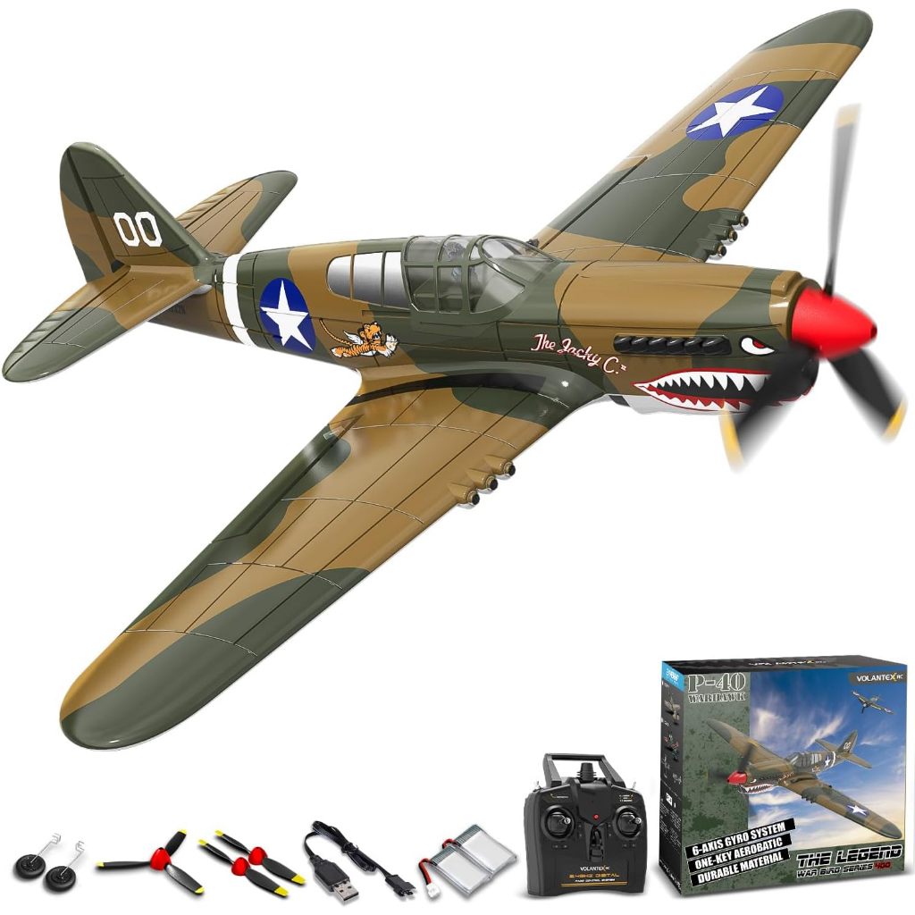 VOLANTEXRC RC Plane, 4 Channel Remote Control Airplane Fighter P40 with Aileron, 6-Axis Gyro