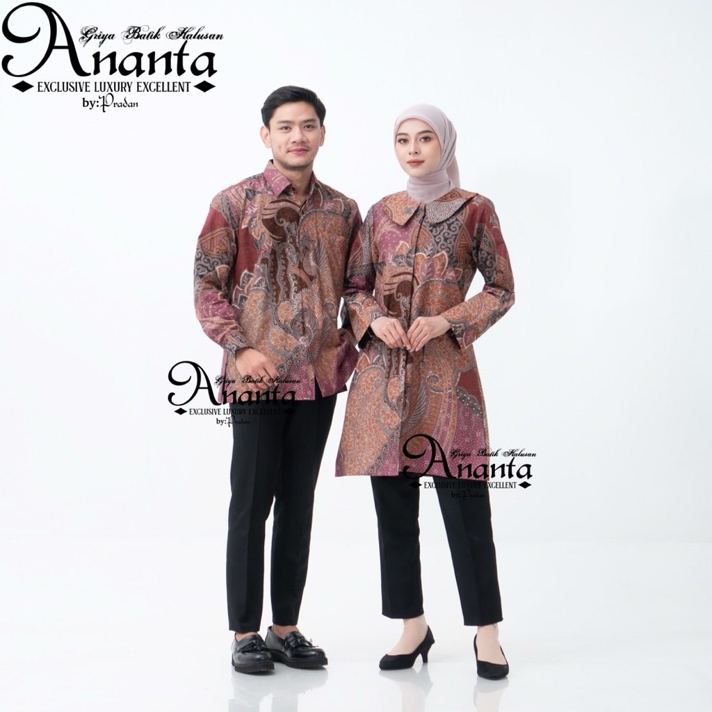 Batik Ananta Batik Couple Pasangan Sarimbitan Atasan Batik Lapis Premium Furing Dan Tricot, Kemeja P