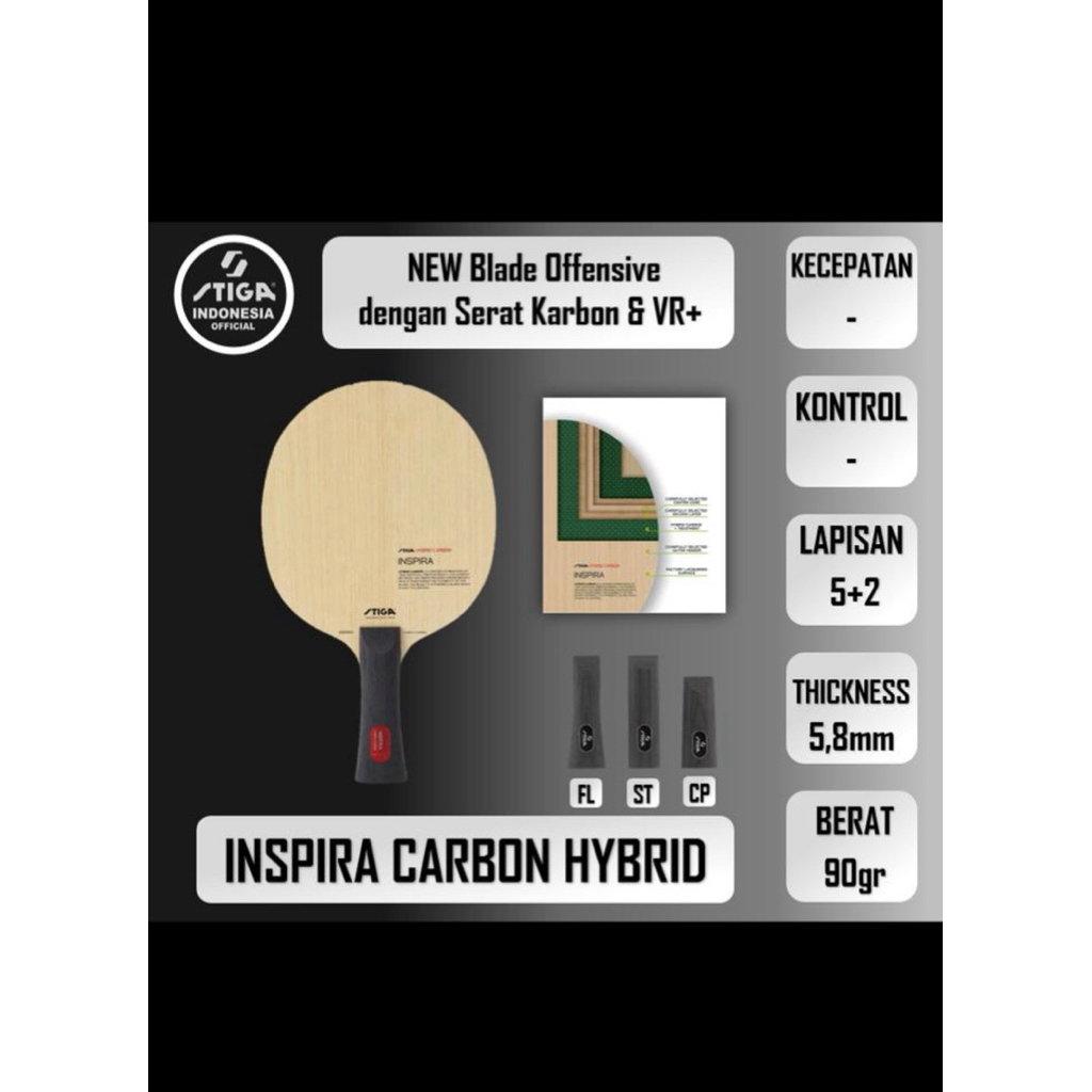 Bat Pingpong New STIGA INSPIRA Hybrid carbon - ITTF Approved Original