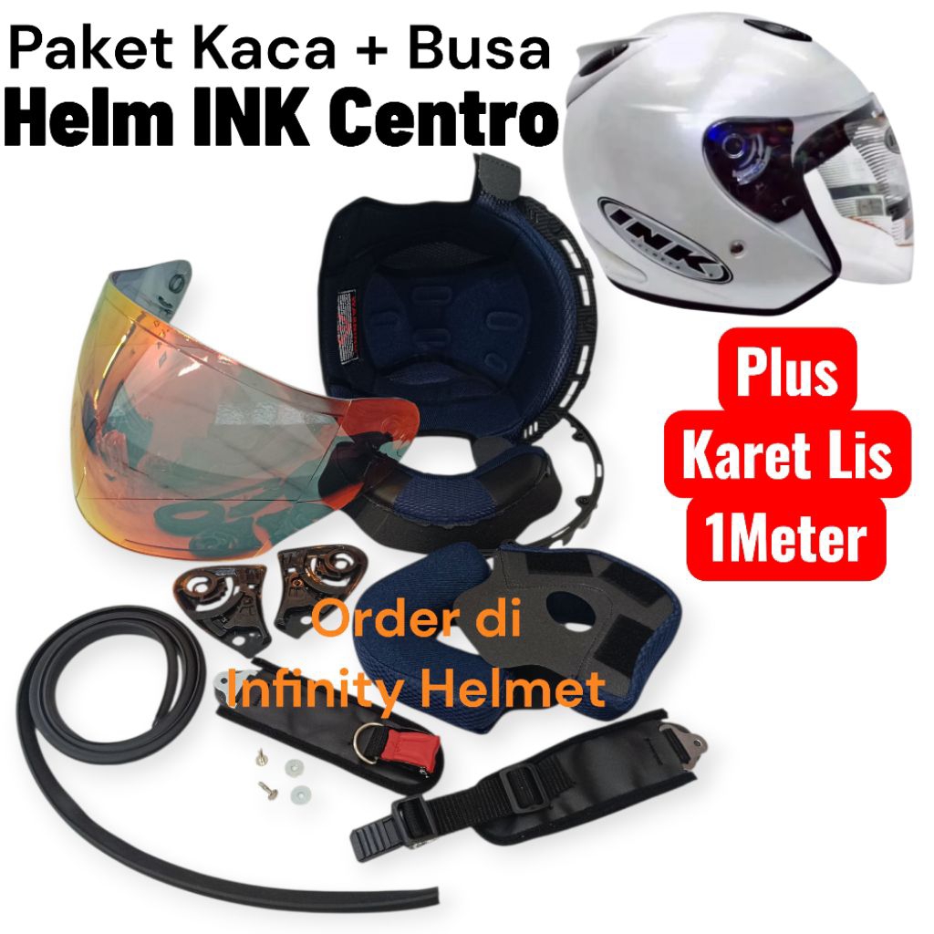 Paket Lengkap INK Centro Kaca Visor INK Centro Busa Spon Fullset Helm INK Centro + List Karet 1 Mete