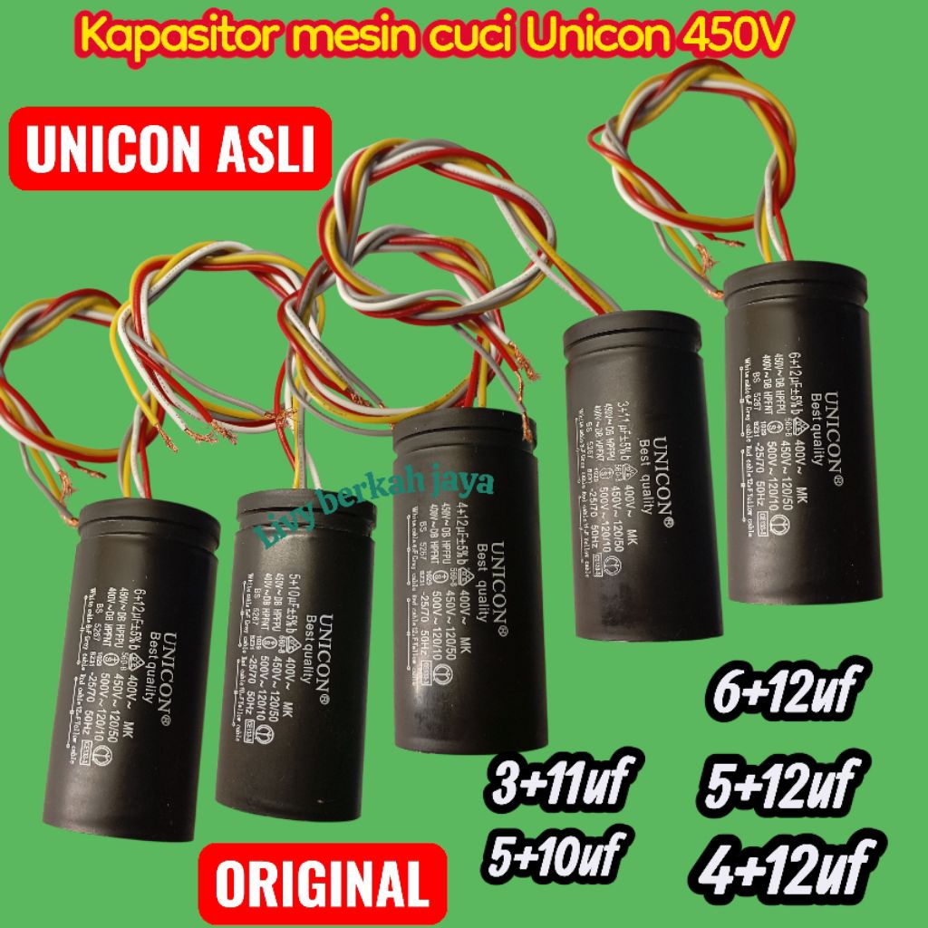 Kapasitor mesin cuci UNICON ASLI 6+12uf 11+3uf 10+5uf 12+4uf 12+5 uf  450V ORIGINAL