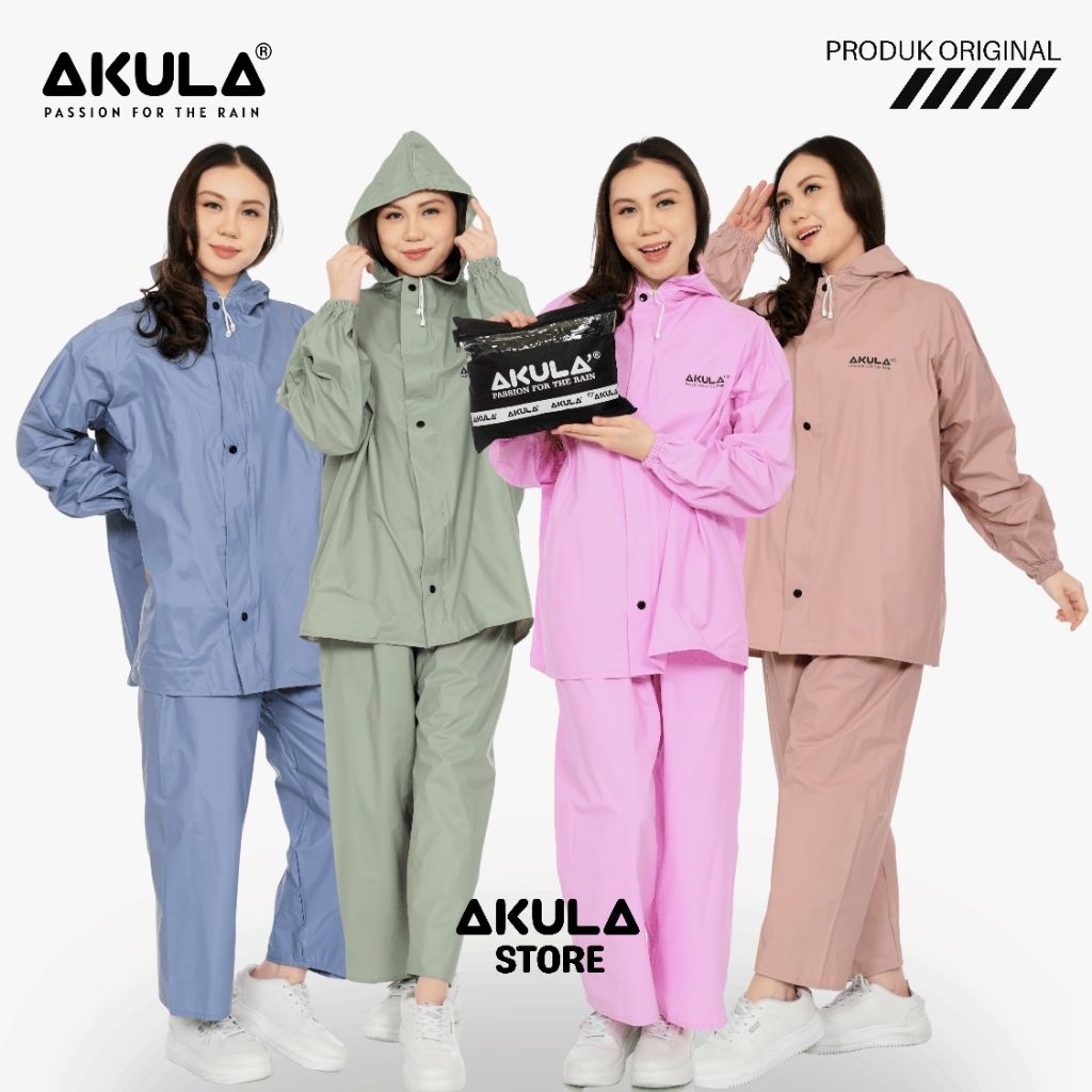 Jas Hujan Pria Wanita Mantel Hujan AKULA Baju Celana Kain PVC 0.25 Tebal Elastis Anti Air