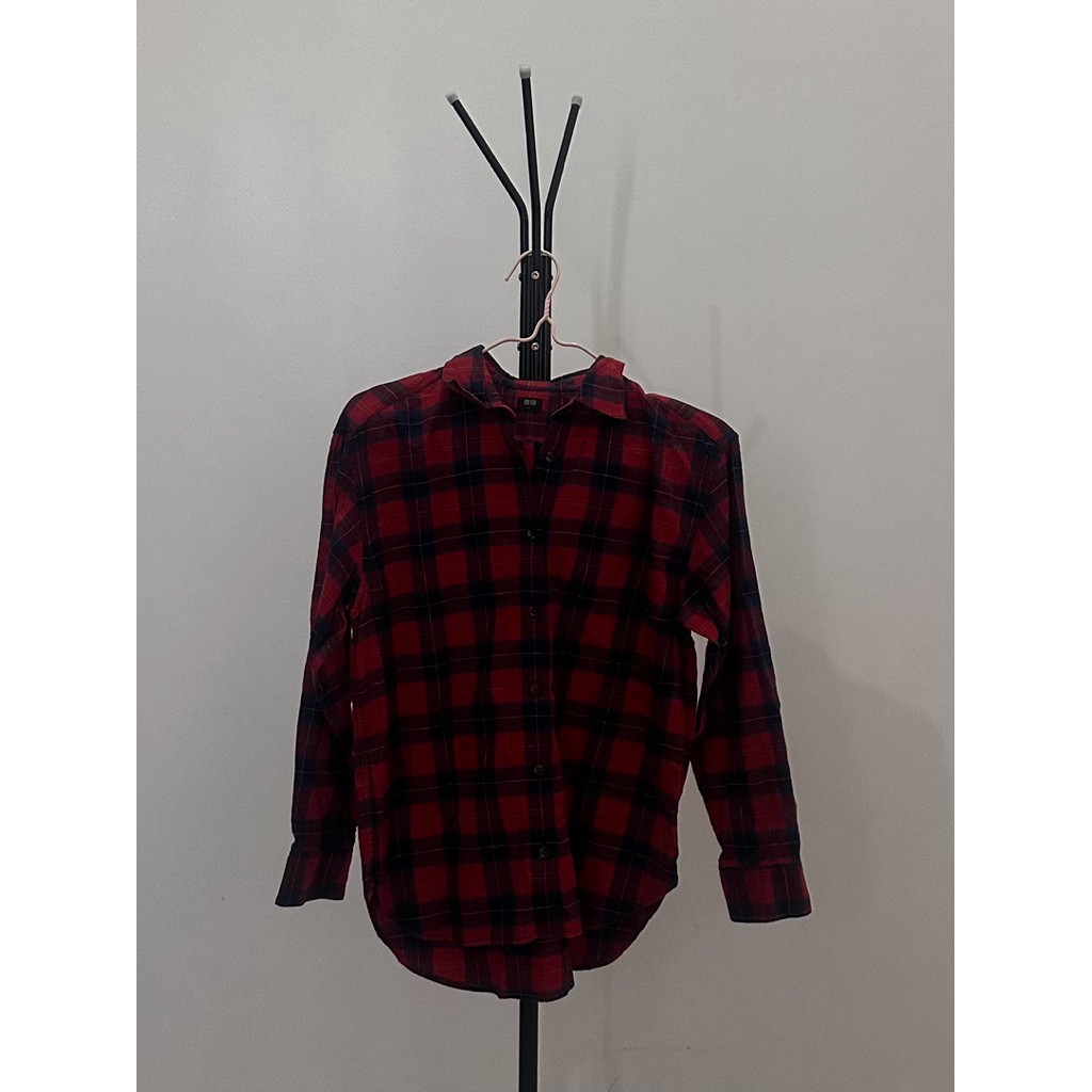 [Preloved] Top Kemeja Flannel Kotak Kotak Shirt Uniqlo Big Size Oversize