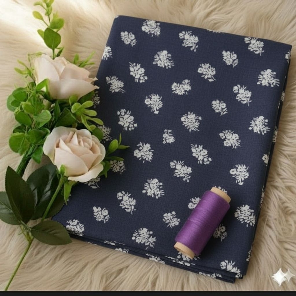 Kain Moscrepe Premium Motif Bunga Kecil Ditsy Floral Hitam Putih | Bahan Gamis Dress Tunik Lq