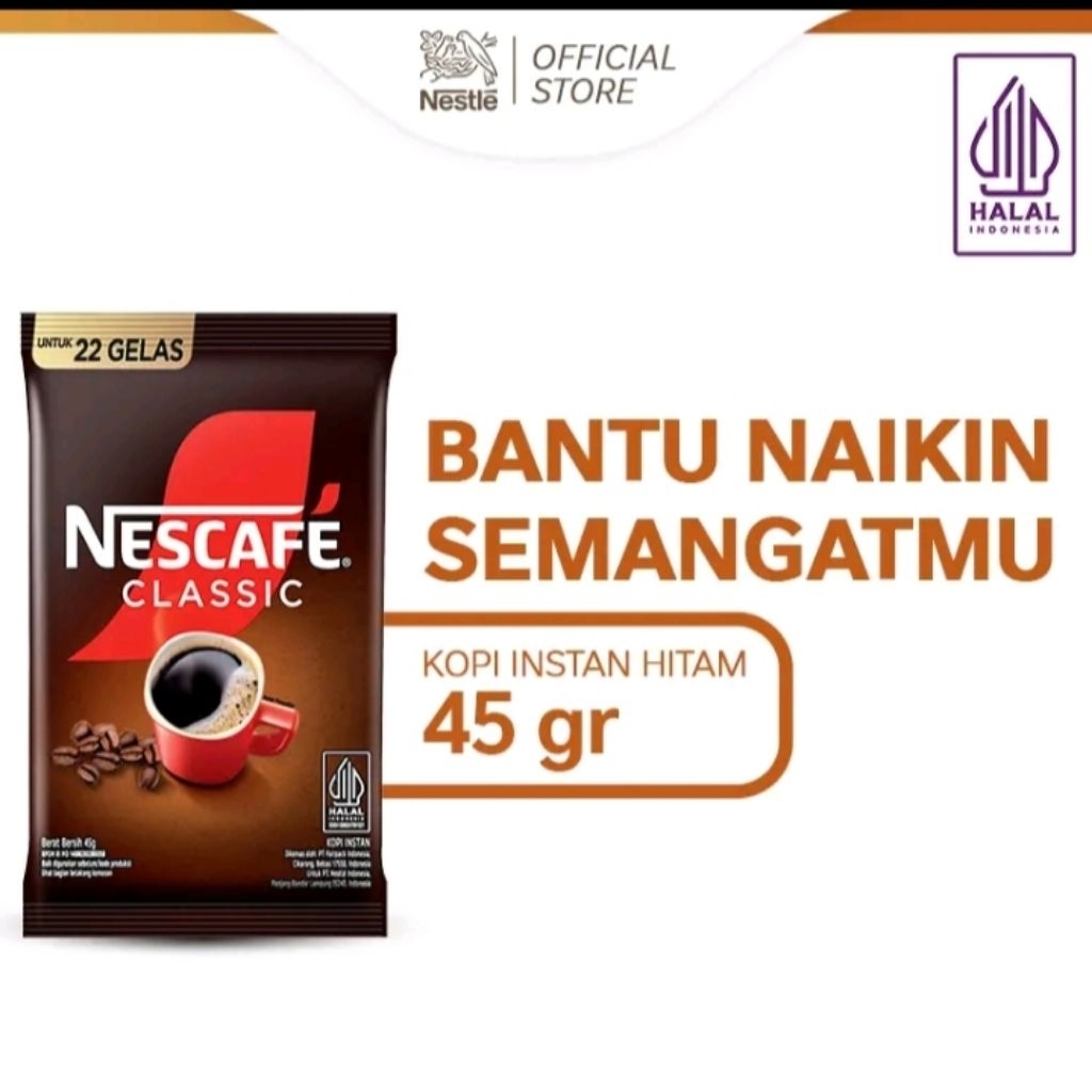 [EXP JULY 2027] Nescafe Classic 45gr Kopi Instant by NESTLE. TEKSTUR BUBUK LEBIH KASAR' Tanpa Ampas 