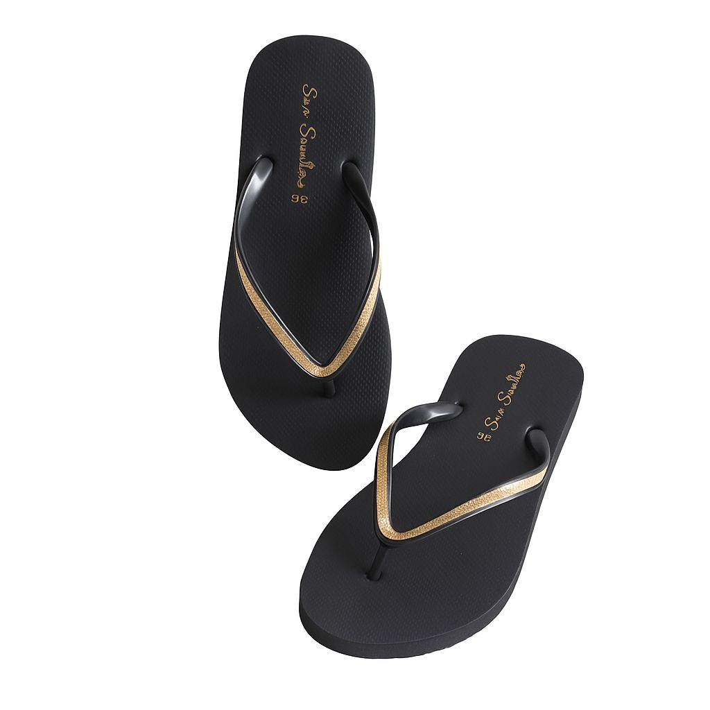 Gold Sun Swallow Crystal Gold Ladies Black – Sandal Jepit Wanita Elegan Warna Hitam Emas