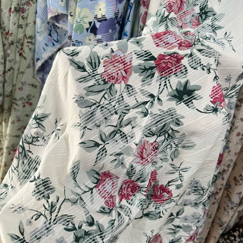 kain katun dobby silk premium motif bunga - bahan garment untuk gamis