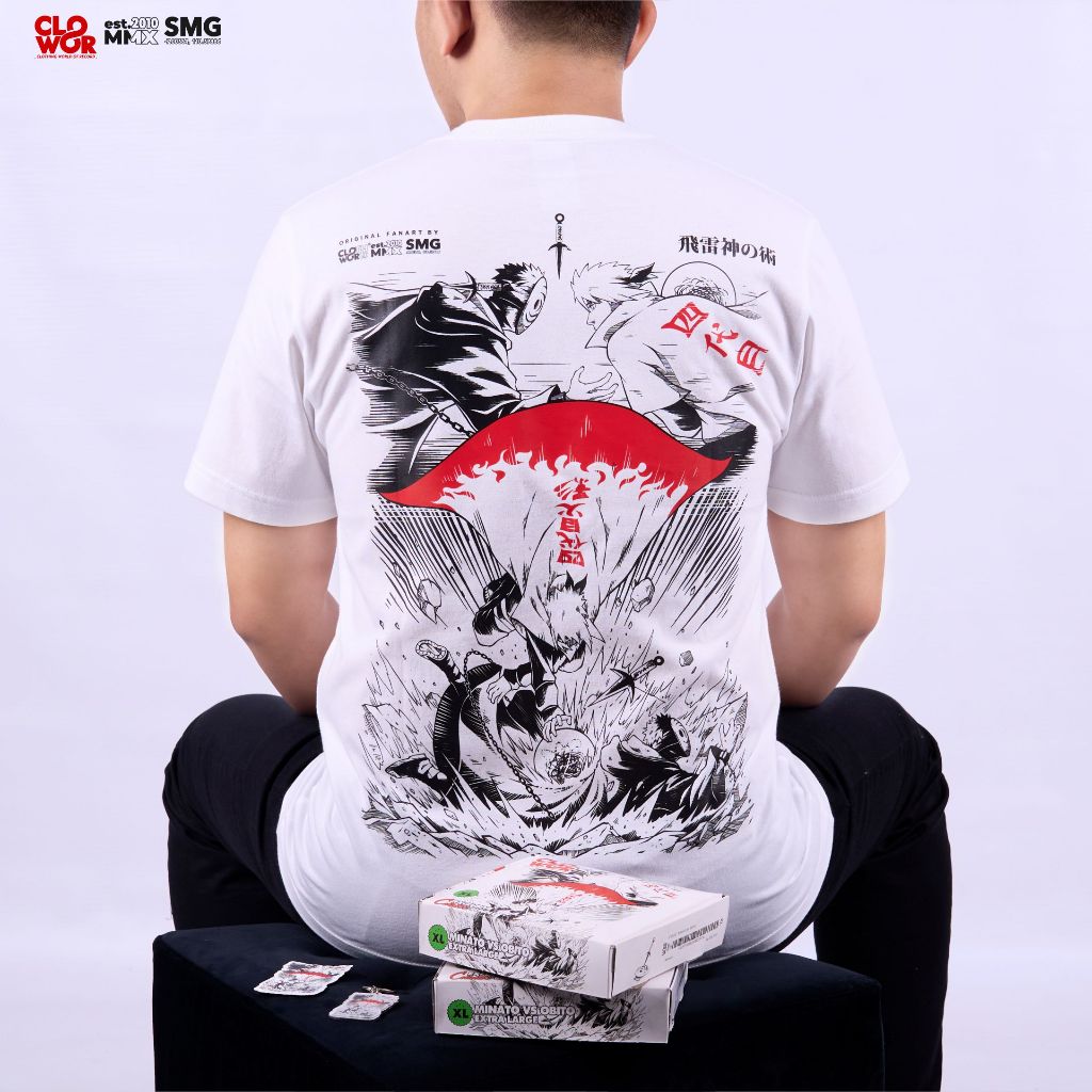 Kaos Pria Distro Original 100% CLOWOR Minato vs Obito Naruto Boruto Anime Kaos T-Shirt 24s 185GSM
