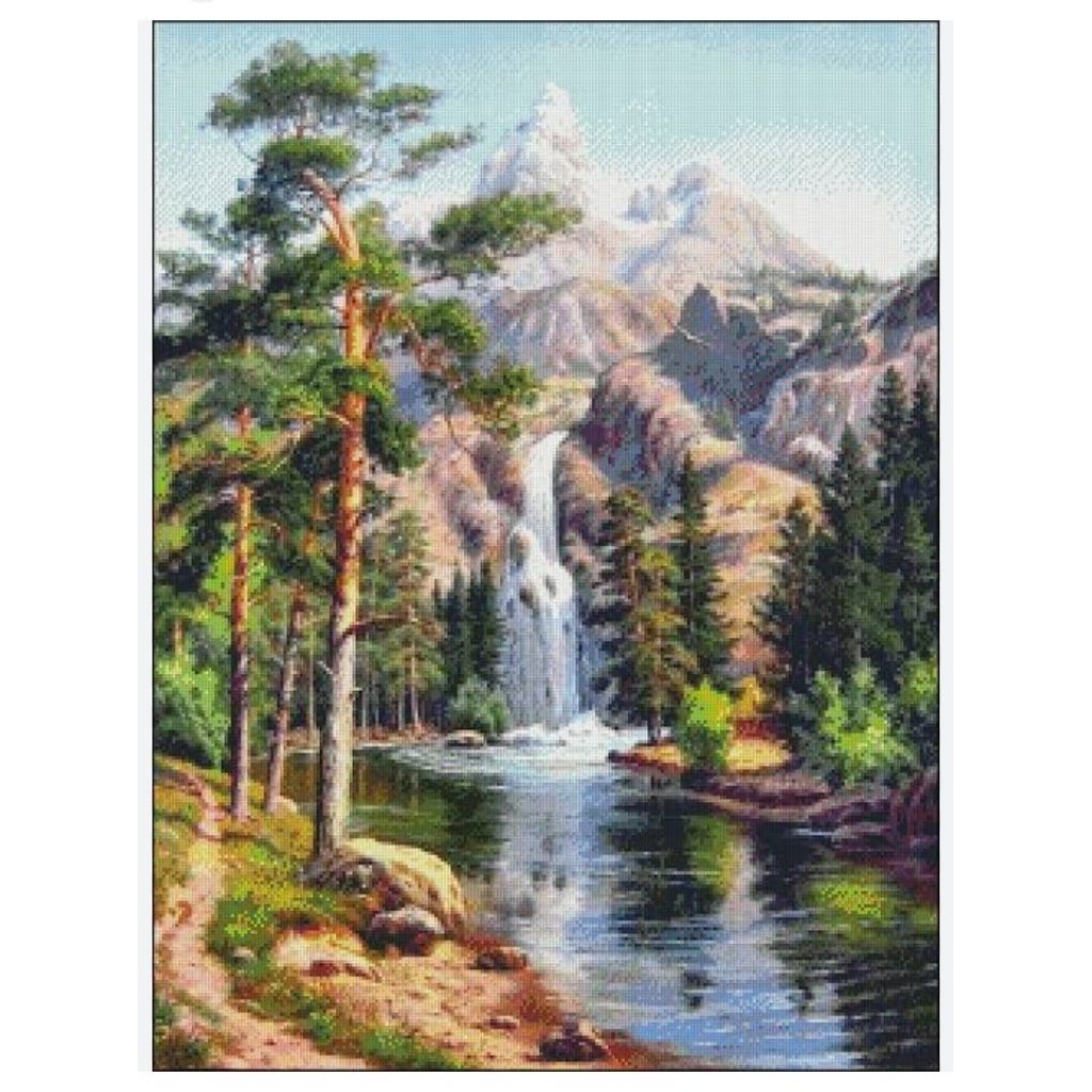 paket kristik pemandangan air terjun pegunungan pola kain gunung di pedesaan mountain waterfall cros