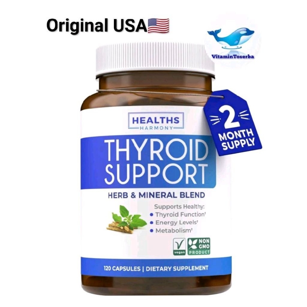 Healths Harmony Thyroid Support with Iodine 120 Capsules Ashwagandha Root, Zinc, Selenium, Vitamin B
