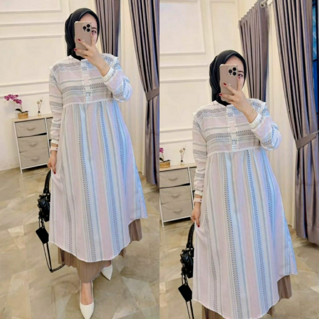 Febry Tunik Set Rok, setelan rok bahan Tunik Katun import6ld 106 bahan Rok plisket kancing busui ter