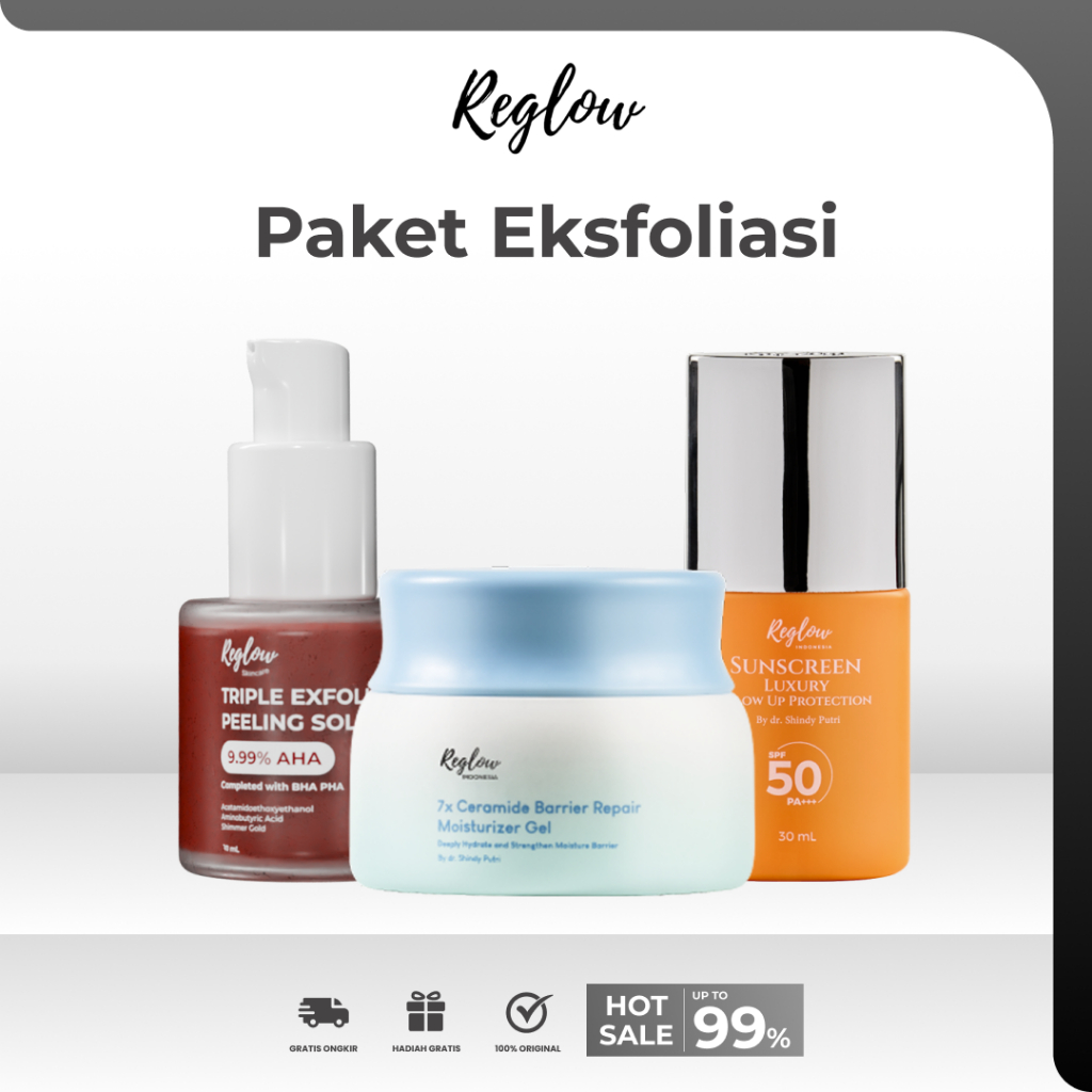 REGLOW PAKET EKSFOLIASI WAJAH MERATAKAN MENGEKSFOLIASI KULIT MEMBERSIHKAN WAJAH DISKON